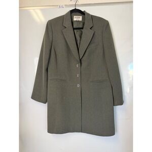 Kasper ASL Olive Green Longline Blazer Vintage Size 14 Textured Professional